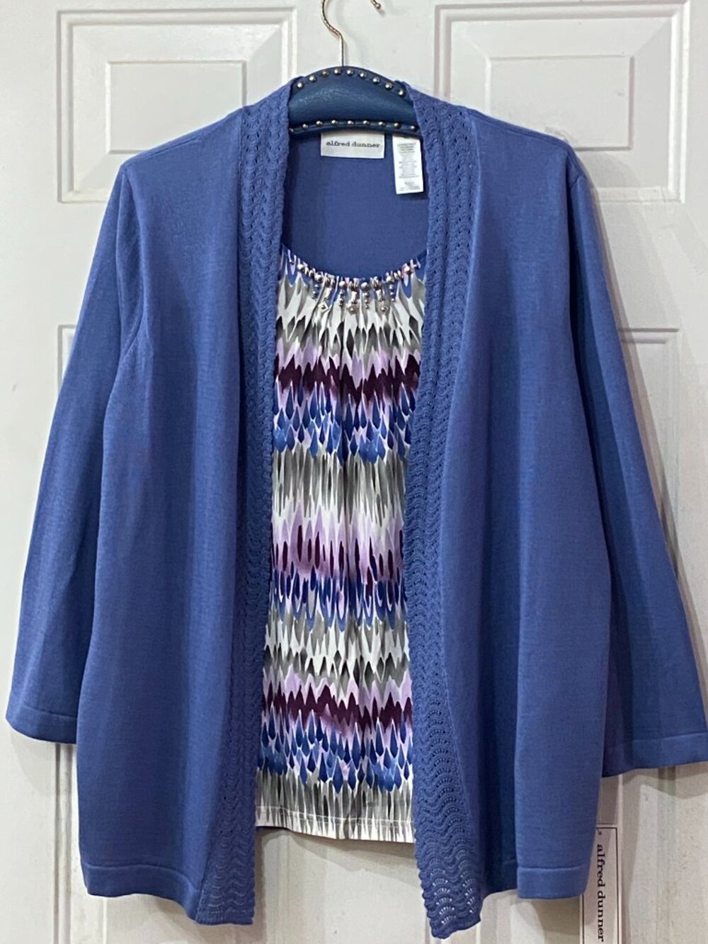 NWT Alfred Dunner 2 in 1  Sz XL Cardigan Sweater Top 3/4  Sleeve  Grayish Blue